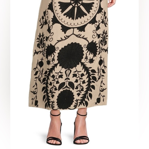 Le Alx Linen Embroidered Square Neck Sleeveless Spaghetti Strap Braid Belt Maxi - Picture 4 of 7